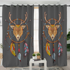 Cartoon Elk Dream Catcher Themed 2 Panel Curtains