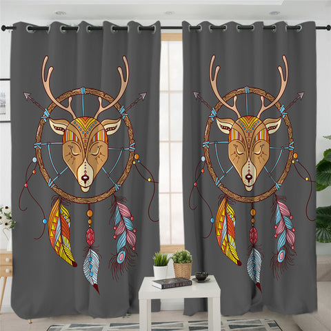 Image of Cartoon Elk Dream Catcher Themed 2 Panel Curtains