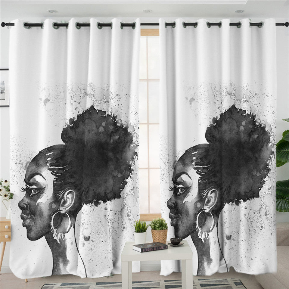 Lady in B&W 2 Panel Curtains