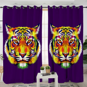 Stylized Tiger Purple 2 Panel Curtains