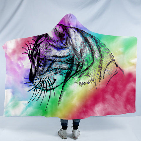 Image of Color Powered Cat SW1385 Hooded Blanket