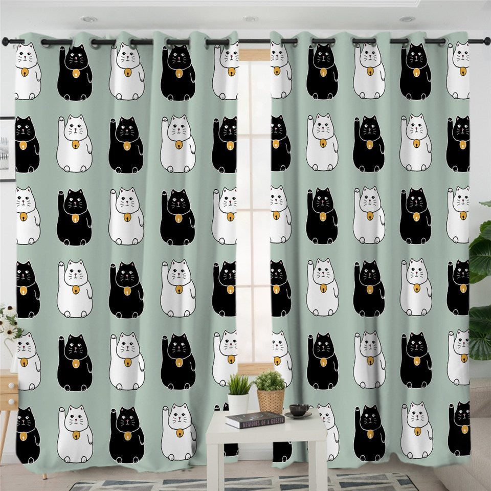 Lucky Cats 2 Panel Curtains