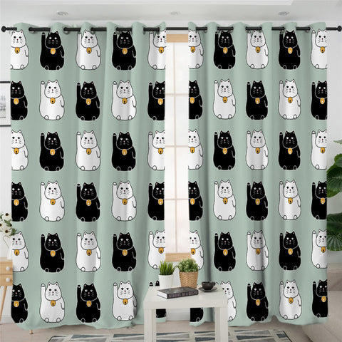 Image of Lucky Cats 2 Panel Curtains