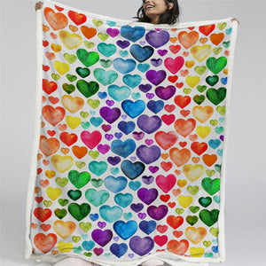 Colorful Heart Sherpa Fleece Blanket - Beddingify