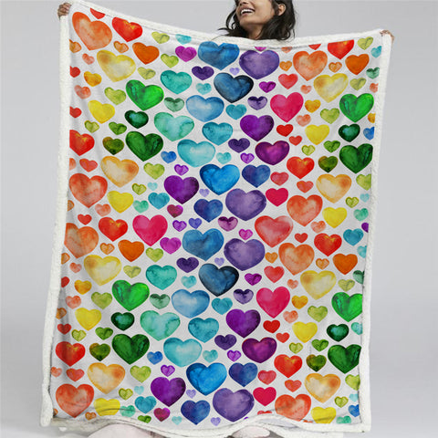 Image of Colorful Heart Sherpa Fleece Blanket - Beddingify