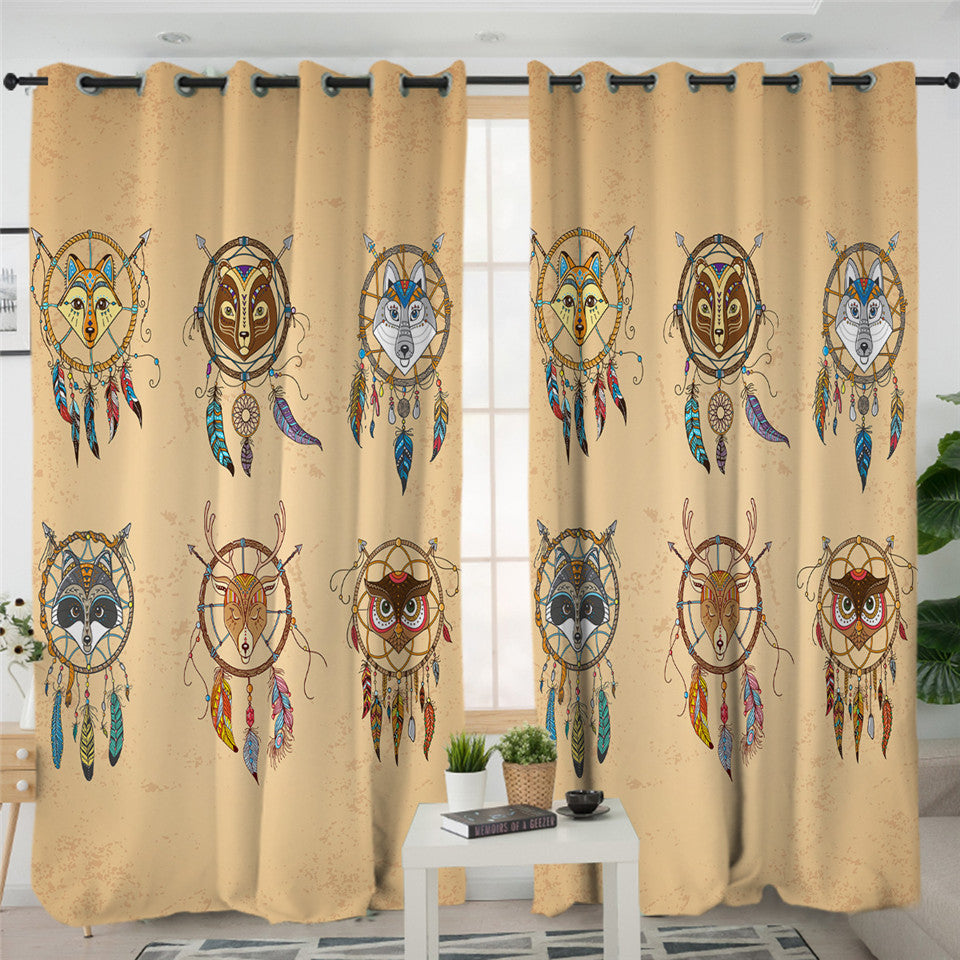 Tribal Animal Dream Catcher Themed 2 Panel Curtains