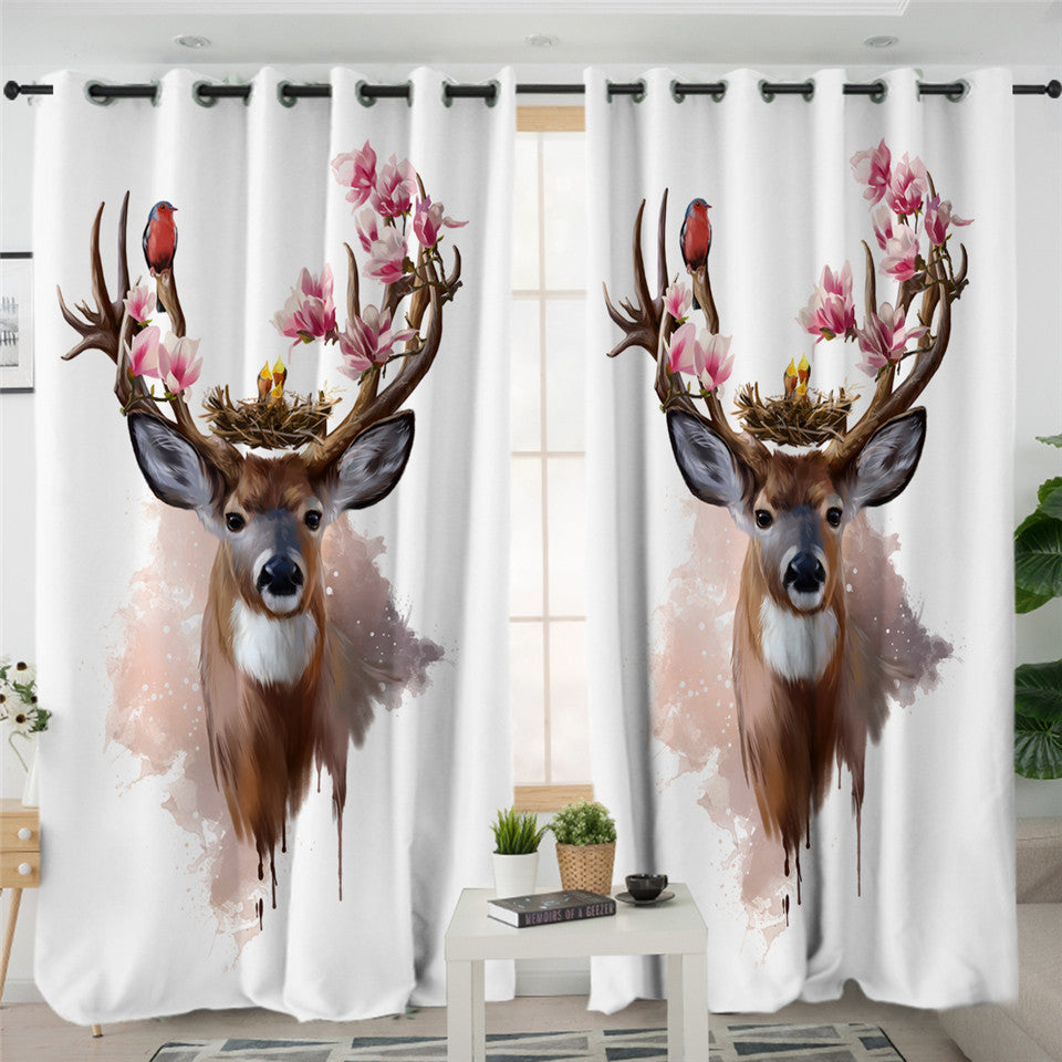 Flower Elk Themed 2 Panel Curtains