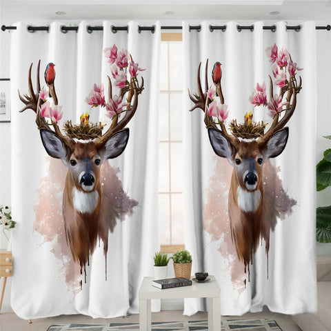 Image of Flower Elk Themed 2 Panel Curtains