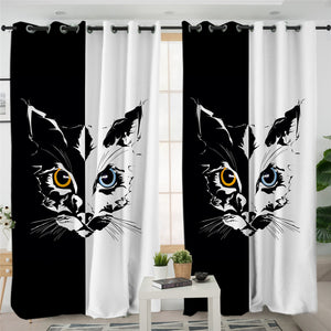 Black White Cat 2 Panel Curtains