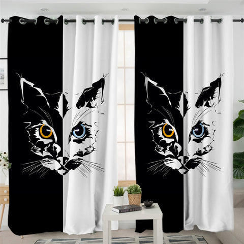 Image of Black White Cat 2 Panel Curtains