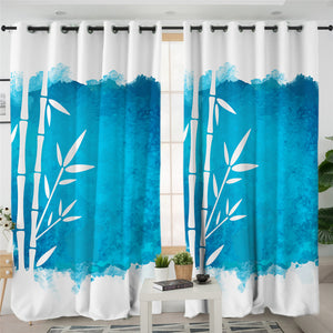 Blue Bamboo Themed 2 Panel Curtains