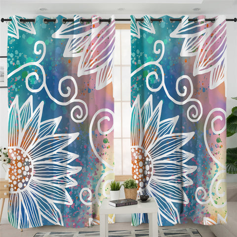 Image of Hippie Flower Mandala 2 Panel Curtains