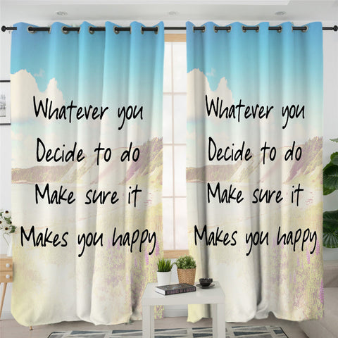 Image of Happiness Quote 2 Panel Curtains