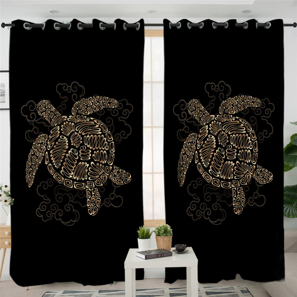 Antique Turtle Black 2 Panel Curtains