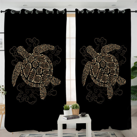 Image of Antique Turtle Black 2 Panel Curtains