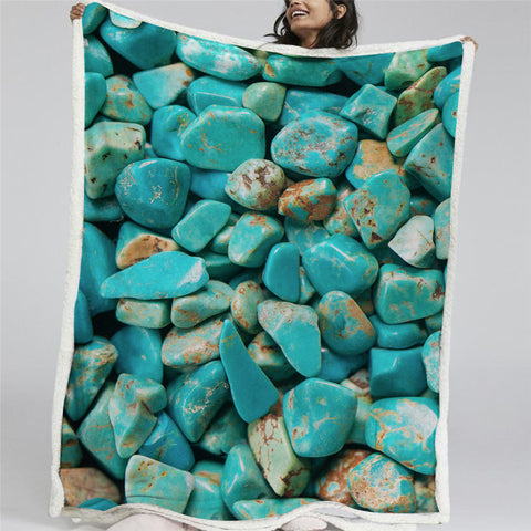 Image of Green Stones Themed Sherpa Fleece Blanket - Beddingify