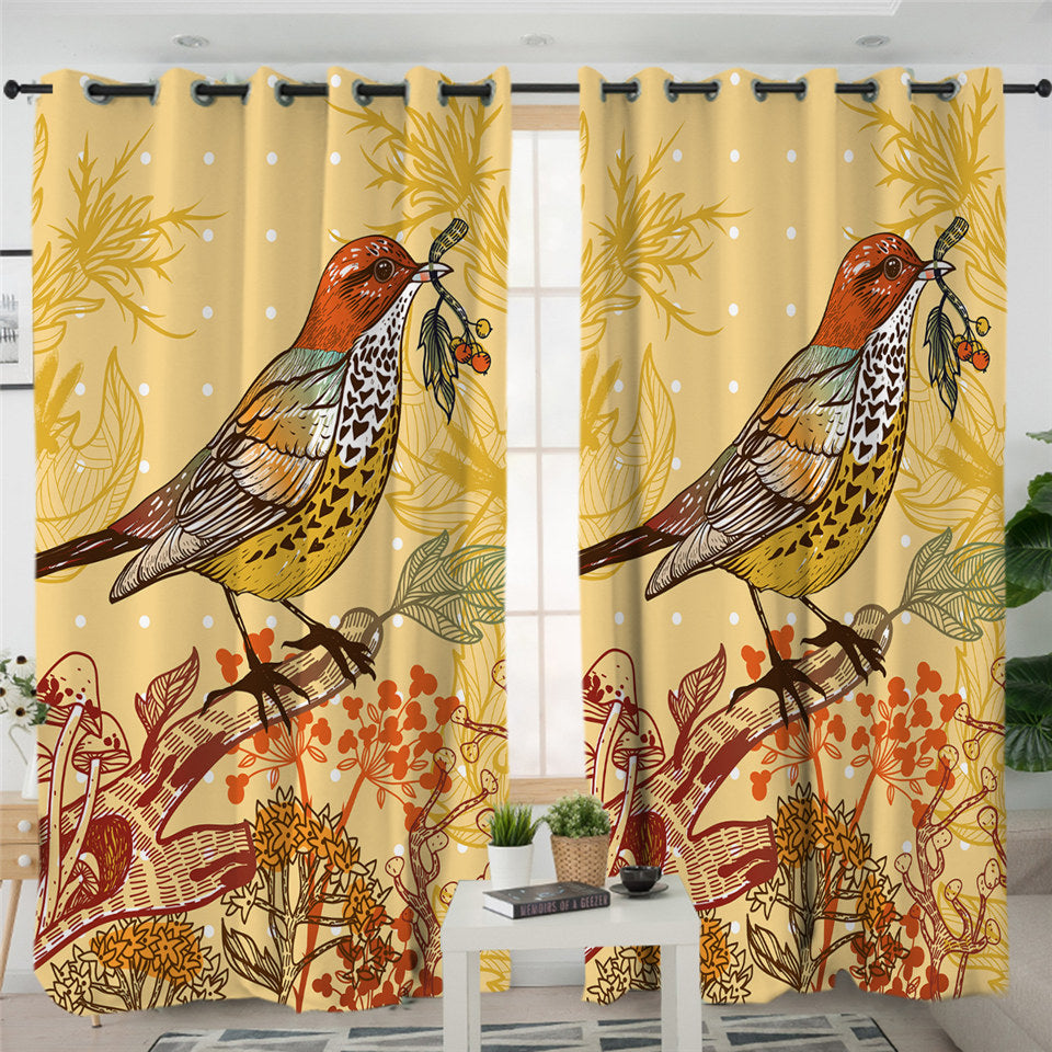 Fall Bird Themed 2 Panel Curtains