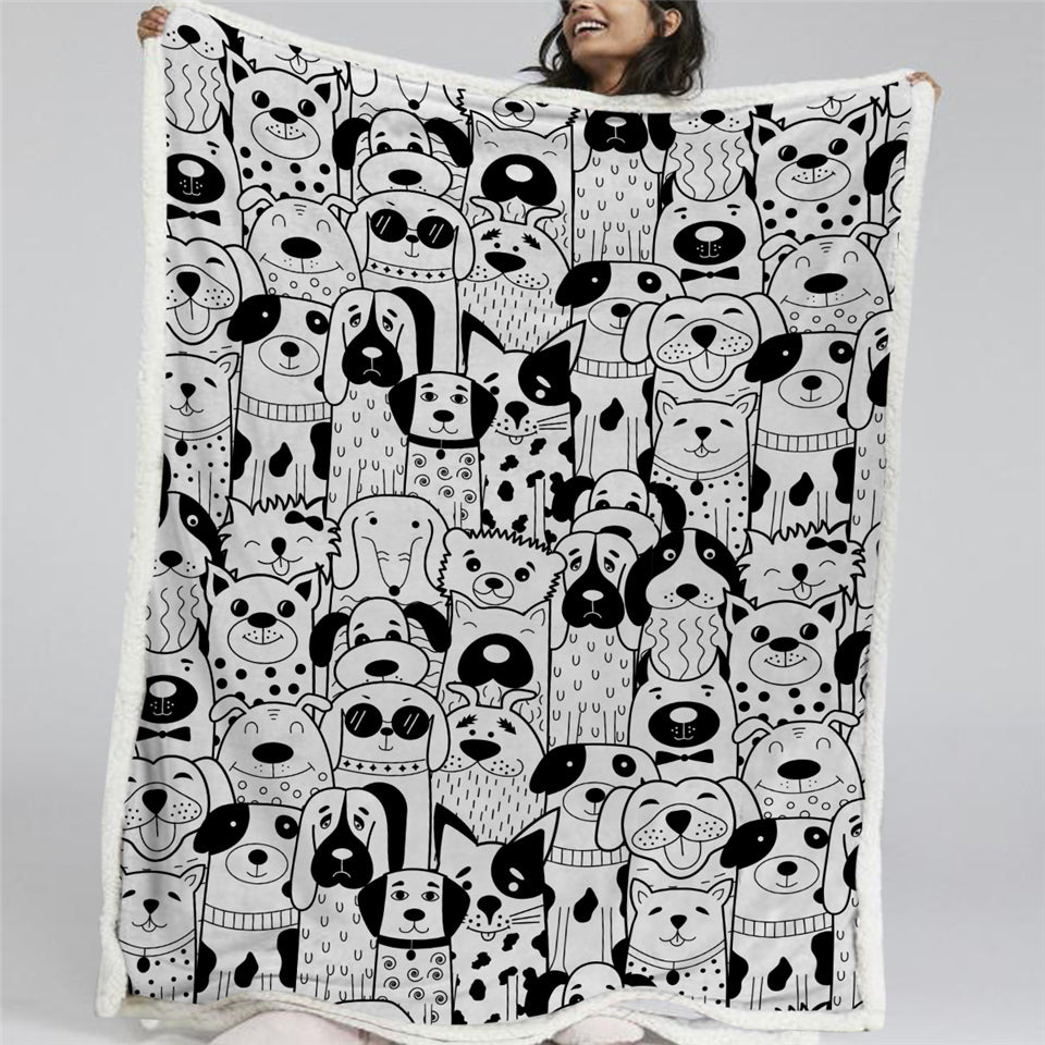 Cartoon Dogs Sherpa Fleece Blanket - Beddingify
