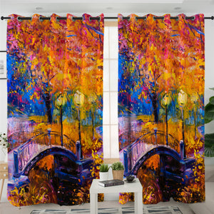 Oilpainted Autumn Bridge 2 Panel Curtains