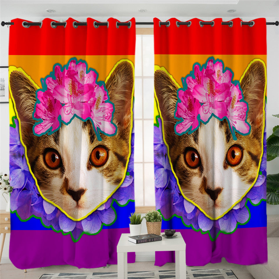 Cute Kitty Cat 2 Panel Curtains