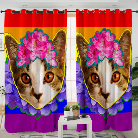Image of Cute Kitty Cat 2 Panel Curtains