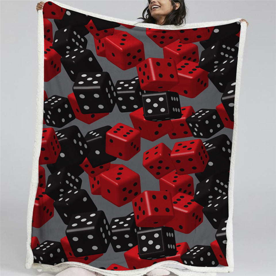 Red Black Dice Sherpa Fleece Blanket - Beddingify