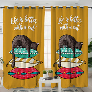 Sleeping Cat Themed 2 Panel Curtains