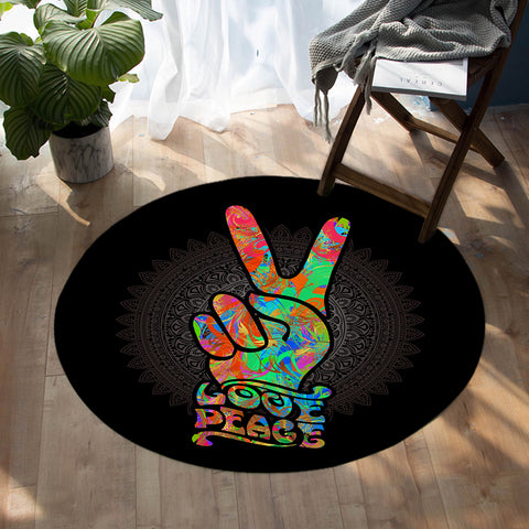 Image of Love & Peace Sign Round Rug