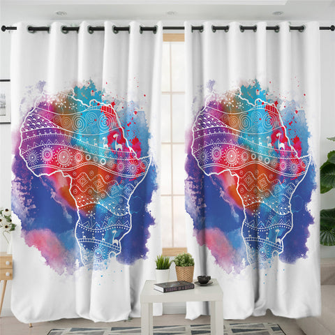 Image of African Continent White 2 Panel Curtains