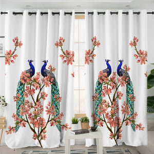 Peacock Couple 2 Panel Curtains