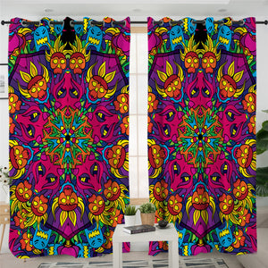 Abstract Flowers 2 Panel Curtains