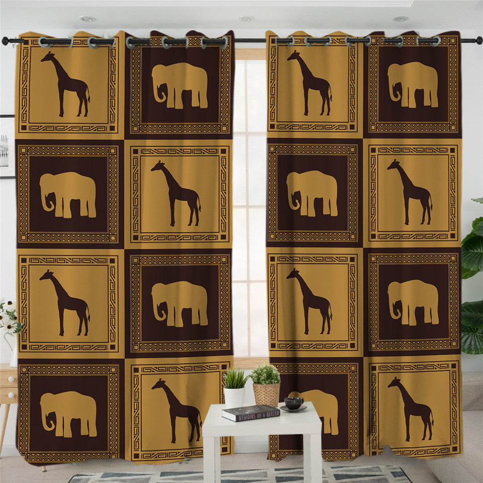 Giraffe & Elephant Boxes 2 Panel Curtains