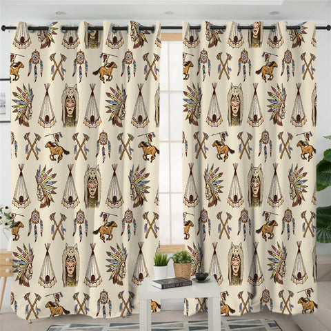 Image of Tribal Themed Milk 2 Panel Curtains