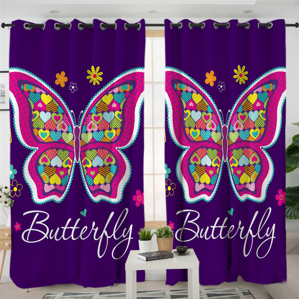 Flower Butterfly 2 Panel Curtains