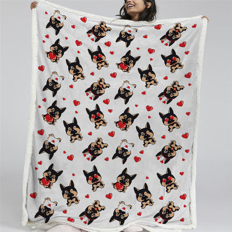 Image of Heart Dog Themed Sherpa Fleece Blanket - Beddingify