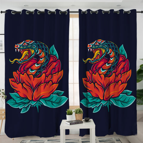 Image of Blooming Snake Black 2 Panel Curtains
