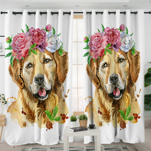 Flower Terrier Dog 2 Panel Curtains
