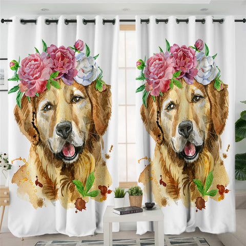 Image of Flower Terrier Dog 2 Panel Curtains