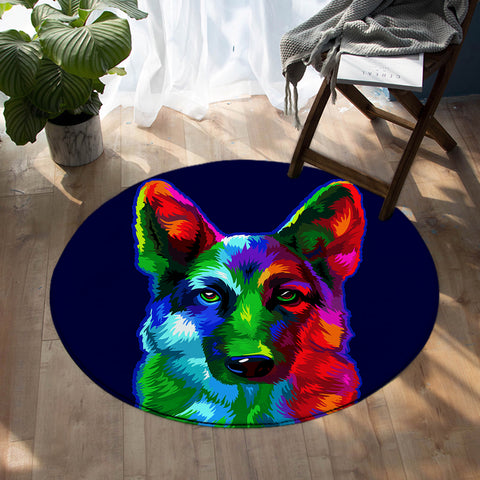 Image of Multicolored Wolf Mugshot SW0044 Round Rug