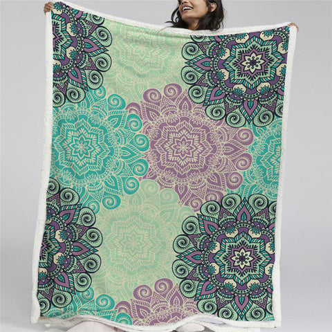 Image of Green Mandala Sherpa Fleece Blanket - Beddingify