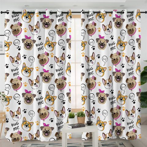 Image of Pug And Corgi Themed 2 Panel Curtains