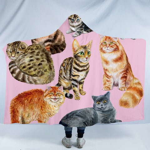 Image of Kitties Pink SW0033 Hooded Blanket