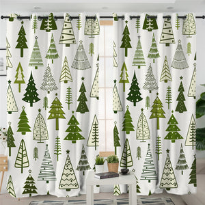 Cartoon Christmas Trees Themed 2 Panel Curtains
