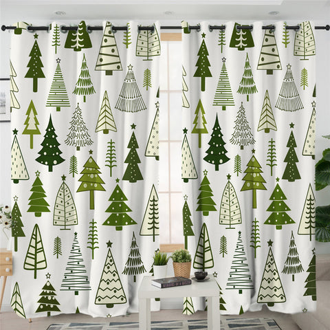 Image of Cartoon Christmas Trees Themed 2 Panel Curtains