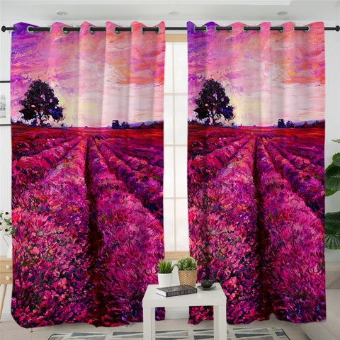 Image of Lavender Fields Sunset 2 Panel Curtains