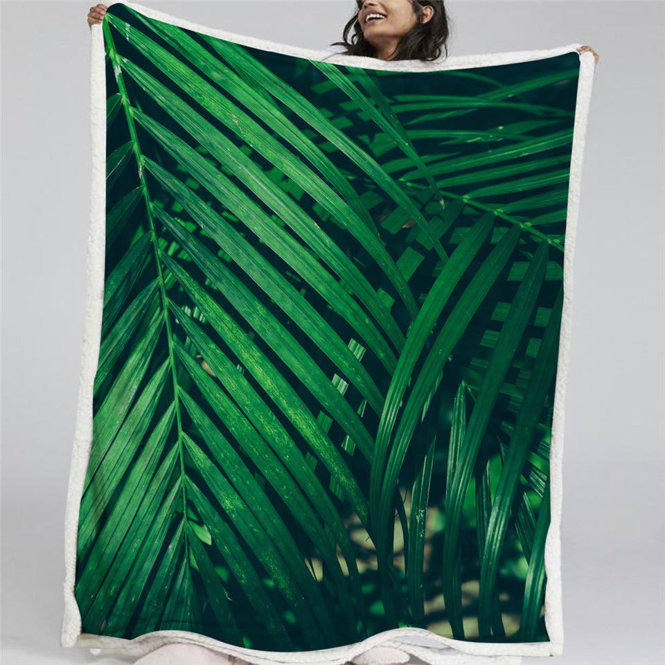 Palm Leaves Sherpa Fleece Blanket - Beddingify