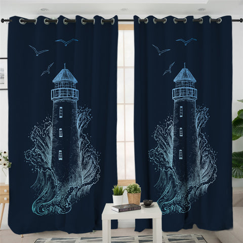 Image of Lighthouse Themed 2 Panel Curtains