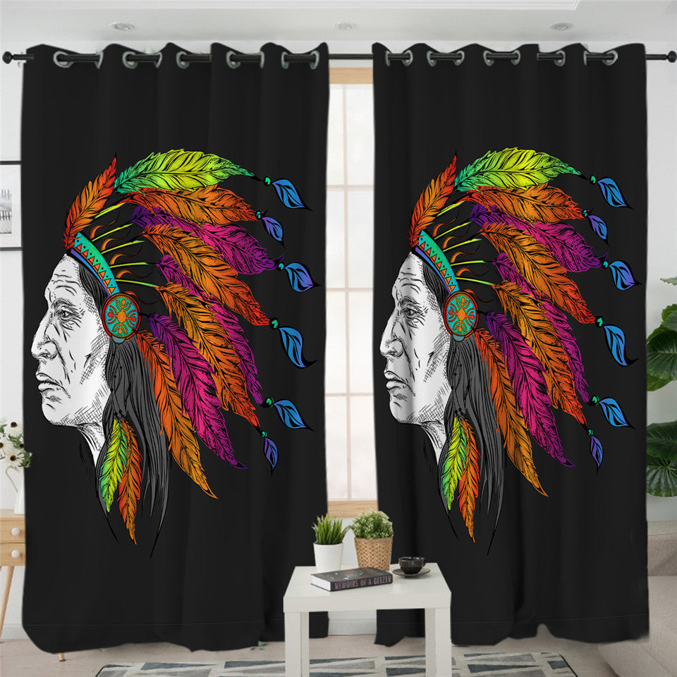 Indigenous Man Black 2 Panel Curtains