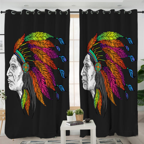 Image of Indigenous Man Black 2 Panel Curtains