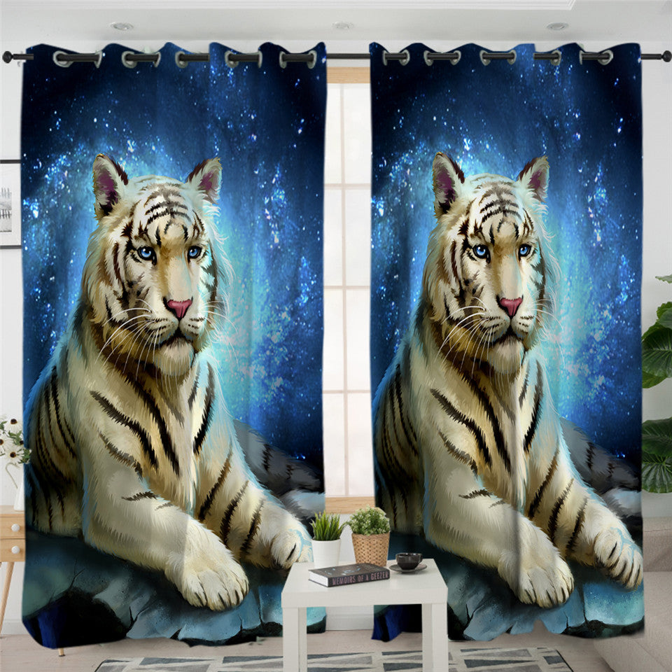 White Tiger Azure 2 Panel Curtains